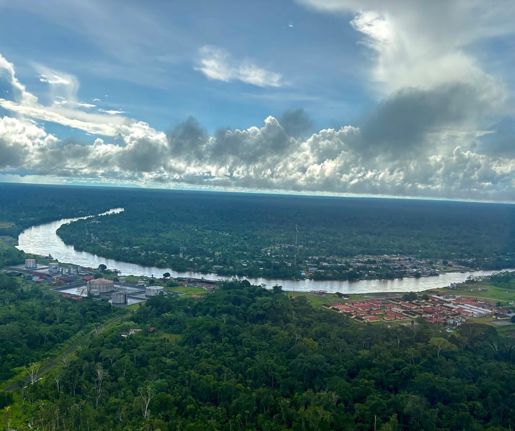 Aerial view of the Corrientes field camp in the Block 8 complex, Peruvian Amazon